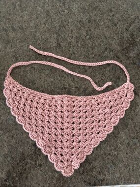 Handmade Crocheted Kerchief Crochet  Bandana Hair Scarf 100% Cotton - Dusty Rose